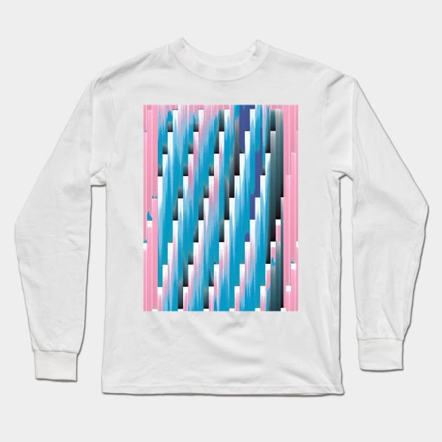 Poolside Sunset Glitch Contemporary Artwork Long Sleeve T-Shirt by DankFutura